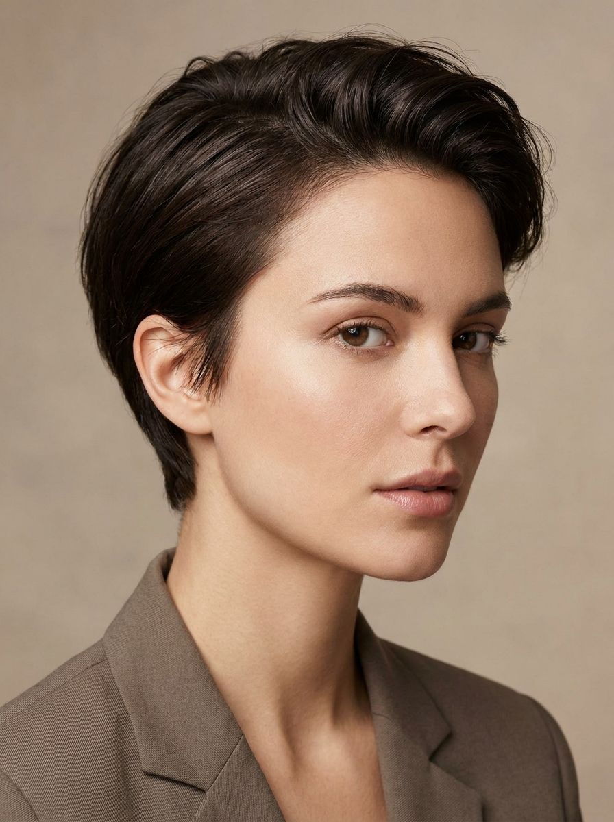 Eleganter Short Cut mit langem Deckhaar nach hinten - Kurzhaarfrisuren mit langem Deckhaar